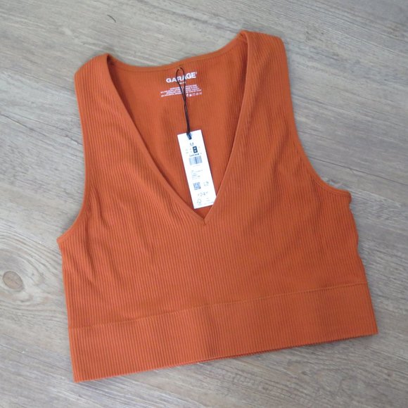 Garage Tops - Garage Cropped Orange V-neck Top